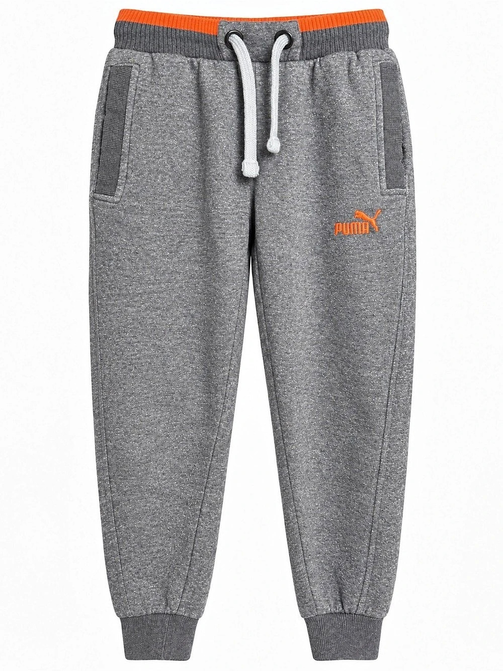 PUMA Kids Grey Fleece Jogger Sweatpants Size 6 Orange Logo